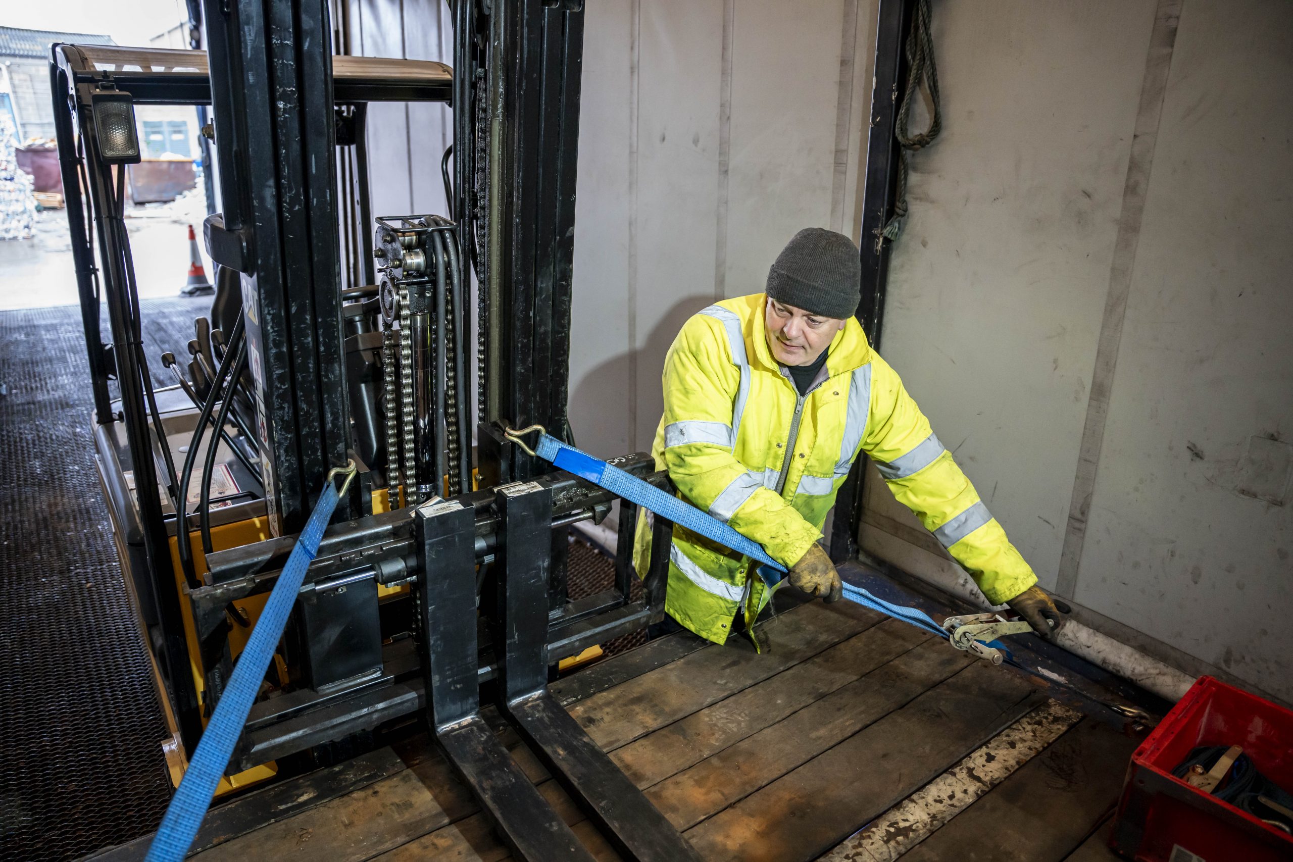 securing a forklift for transportation with East Midlands Forklifts